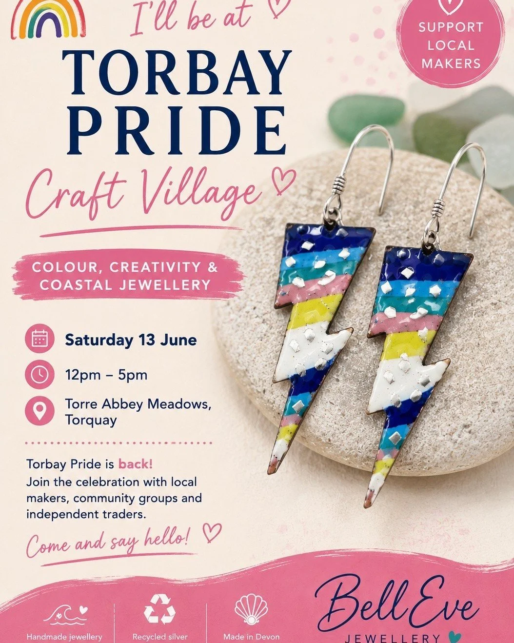 I'll be bringing lots of colourful enamel pieces alongside my costal collections. If you've seen something on my website and would like me to bring it along, just send me a message 😉  #torbay #torbaypride #enamel #silversmith