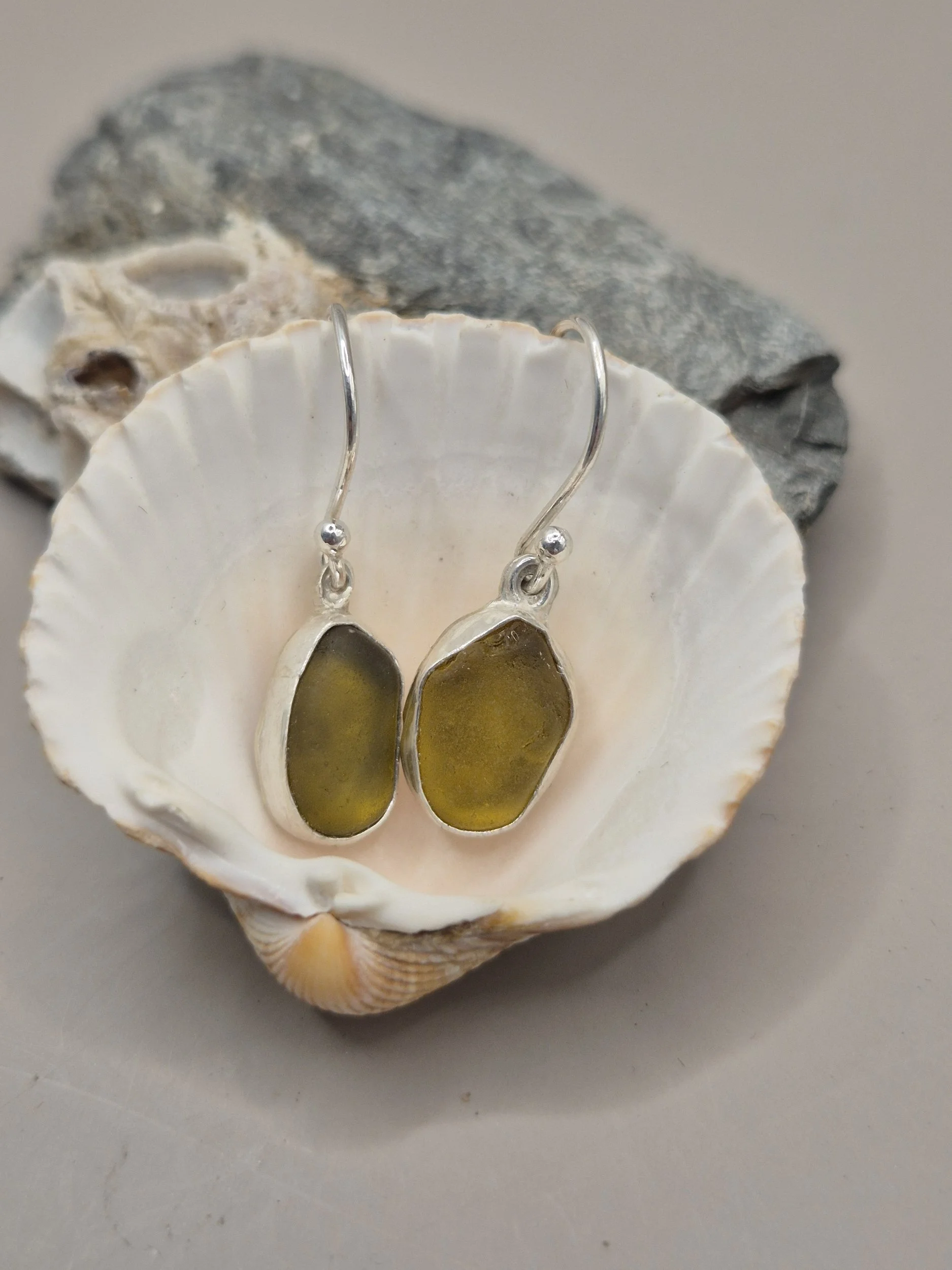 Yellow Sea Glass Sterling Silver Drop Earrings