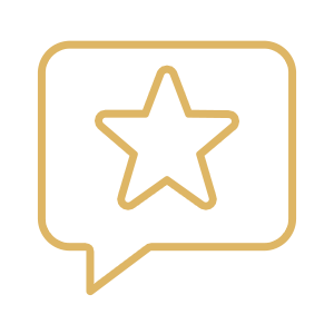 Gold illustration of speech bubble with a star inside