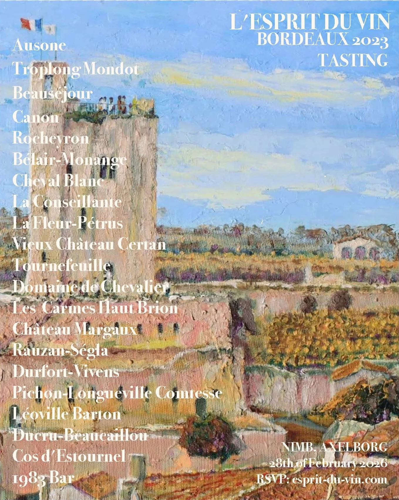 2023 Bordeaux Tasting &bull; 28.02.2026

Join L&rsquo;Esprit du Vin on Saturday 28th of February 2026, at Axelborg for the first tastings of the highly acclaimed 2023 Bordeaux vintage.

Bordeaux is embracing a fresh and vibrant identity, and the wine