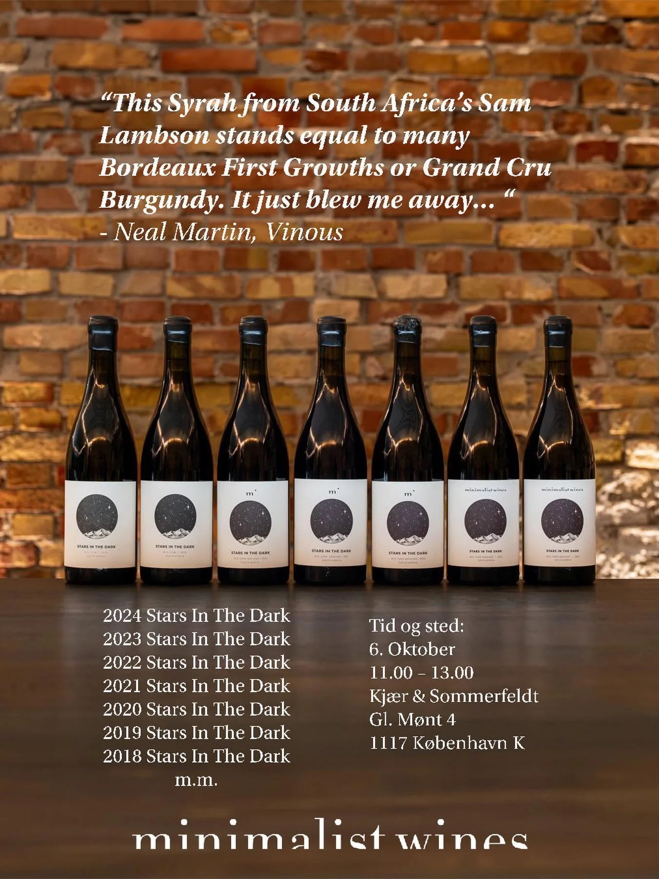 INVITATION: Stars in the Dark

Meet one of South Africa&rsquo;s young superstars and taste every vintage produced of one of the country&rsquo;s most sought-after wines.
Sam Lambson went from unknown to renowned overnight after Neil Martin of Vinous c