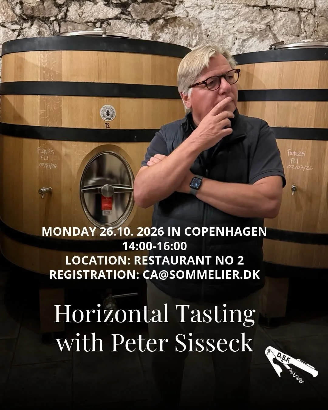 INVITATION: Horizontal Tasting with Peter Sisseck in COPENHAGEN

Monday 26.10. in Copenhagen 
14:00-16:00
At Restaurant No2
Horizontal tasting with Peter Sisseck
You don&rsquo;t want to miss this event!

Wines:
* Fino &middot; Vi&ntilde;a Corrales &m