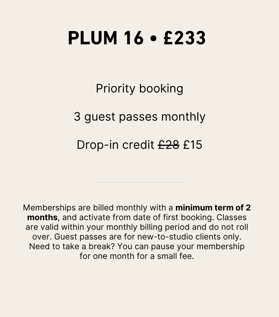Pricing and membership details for a fitness studio, including prices for priority booking and guest passes, with information about billing terms and policies.