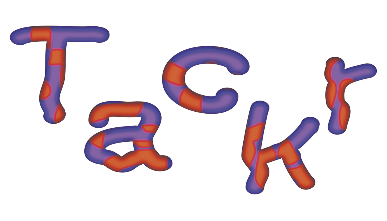 Grafik Schriftzug "Tackr" in Rot und Violett