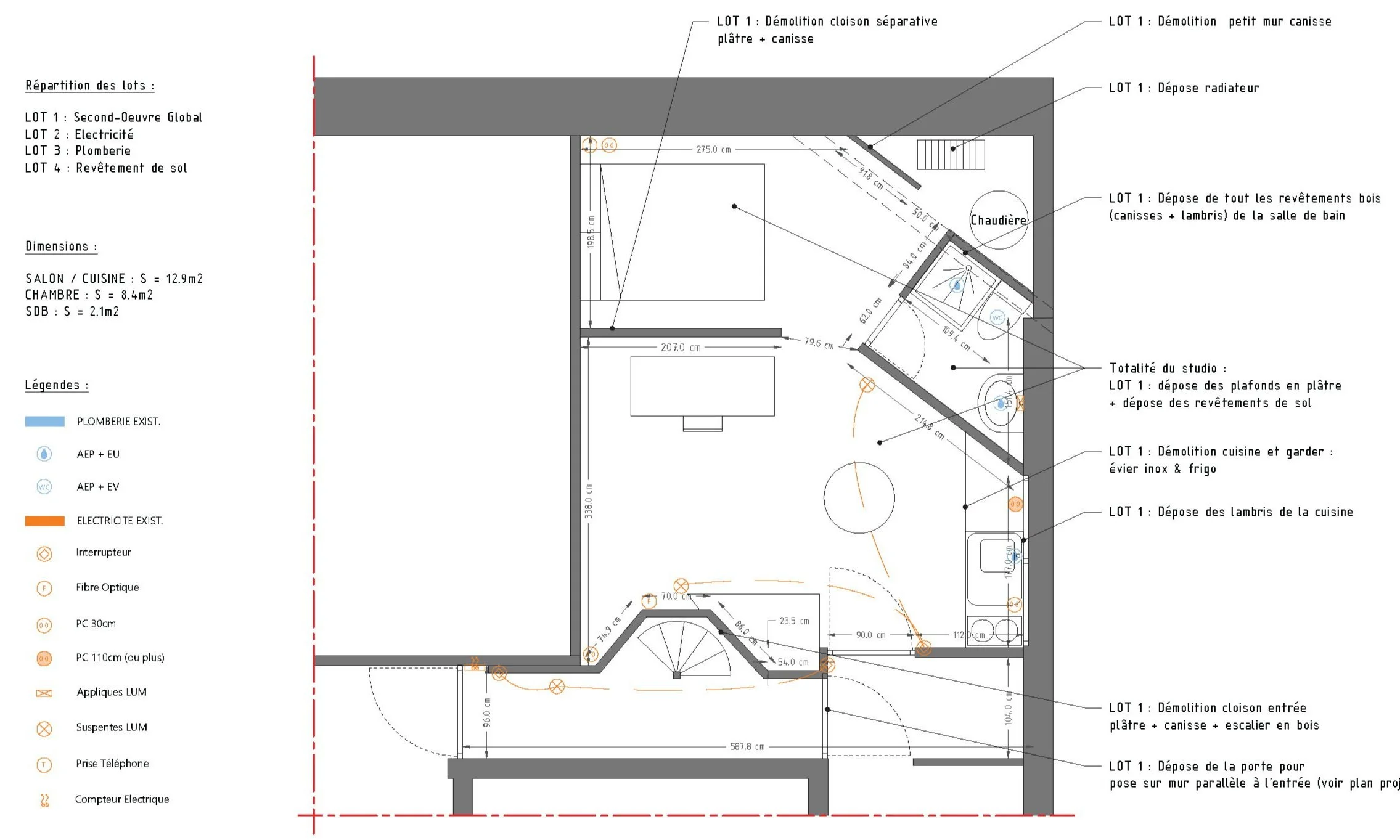 plan avant travaux studio