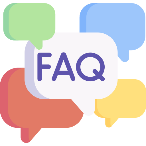 Colorful speech bubbles with the text 'FAQ' in the center.