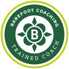 Barefoot Coaching logo with green circle design and text "Trained Coach"