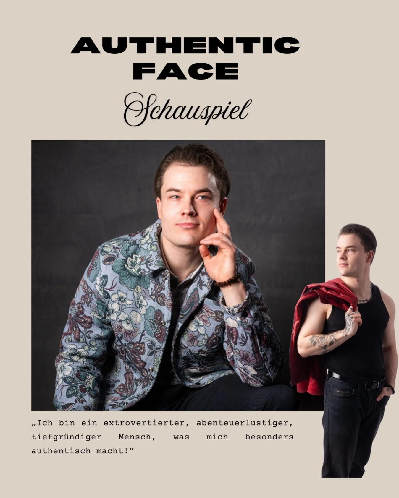 Diese gro&szlig;artigen Ergebnisse sind bei unserem Shooting entstanden &ndash; und wir freuen uns, eine so ehrliche und offene Pers&ouml;nlichkeit nun in der Agentur mit dabei zu haben. 
🙌 #schauspiel#newface