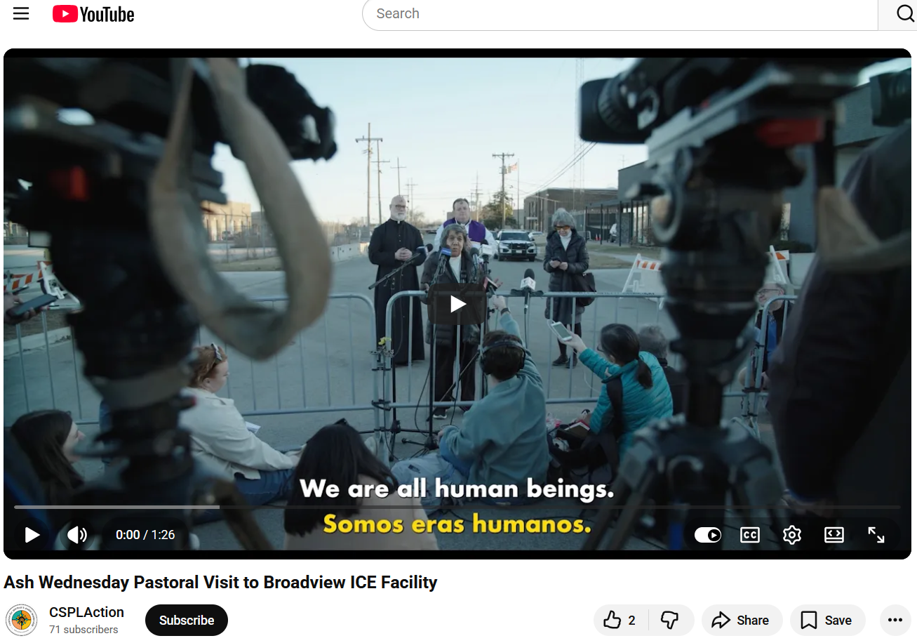 Video: Ash Wednesday Pastoral Visit to Broadview ICE Facility