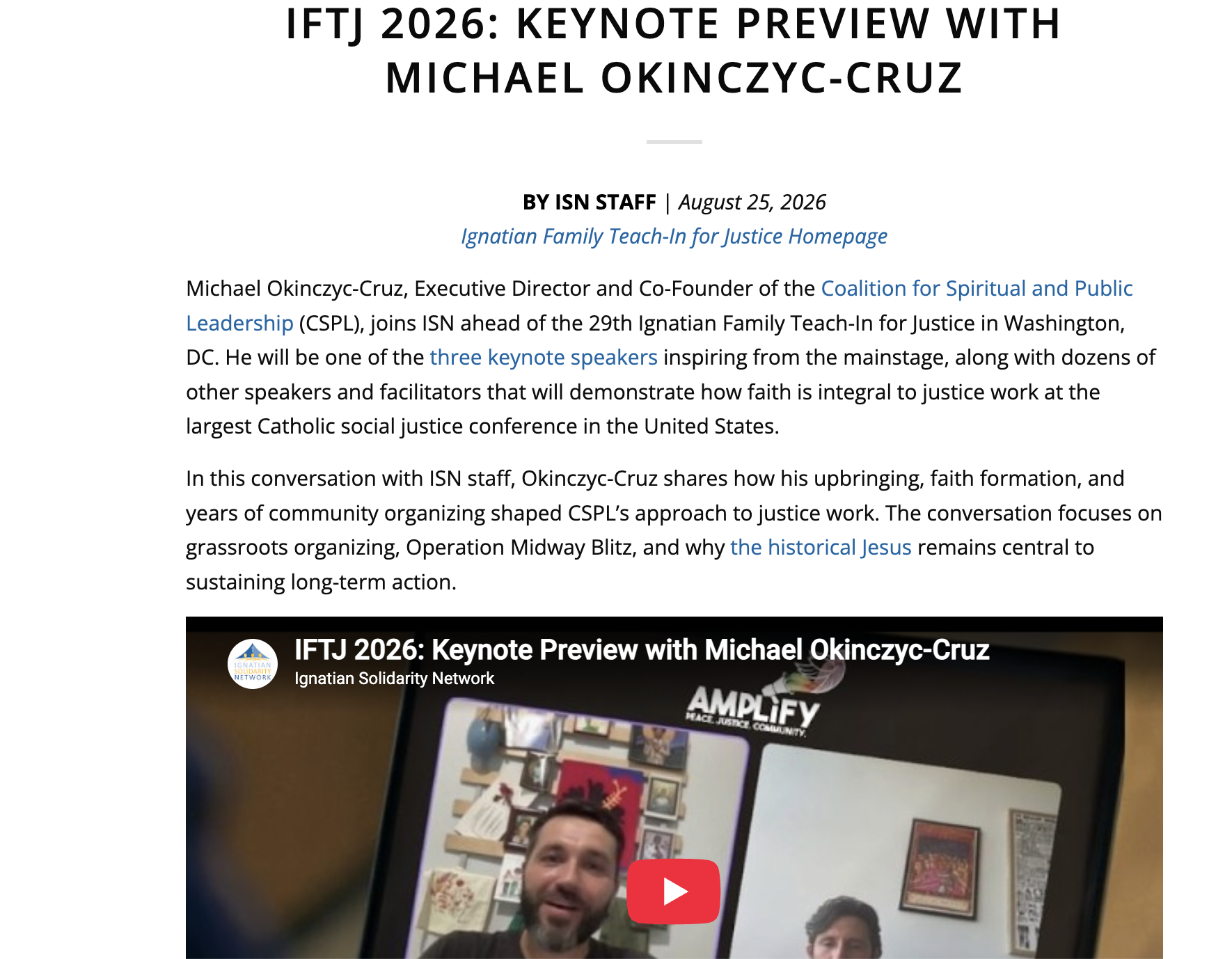 Ignatian Solidarity Network - IFTJ 2026: Keynote Preview with Michael Okinczyc-Cruz