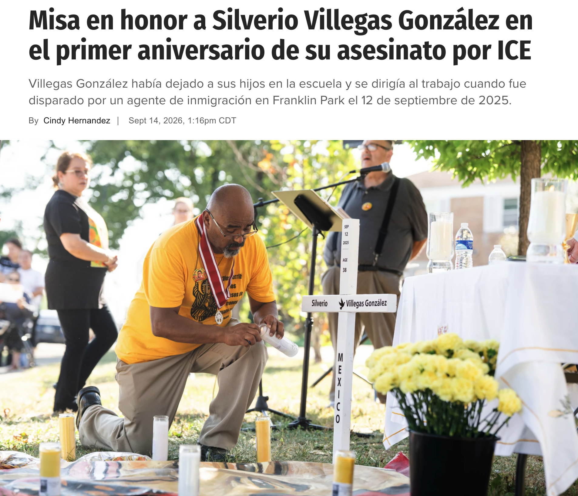 Chicago Sun Times - Misa en honor a Silverio Villegas González en el primer aniversario de su asesinato por ICE