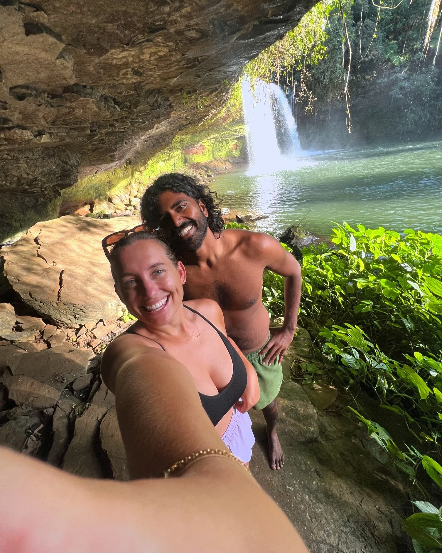 rainbows &amp; sunrises in Pakse, Laos 

💧Tad Gneuang Waterfall 
💧Tad Champee Waterfall (feat. Arun swimming)

🛌 We stayed at Heaven Guesthouse. We joined for the family dinner one evening &amp; the host, Tina, really made our time in Pakse! 🩷
