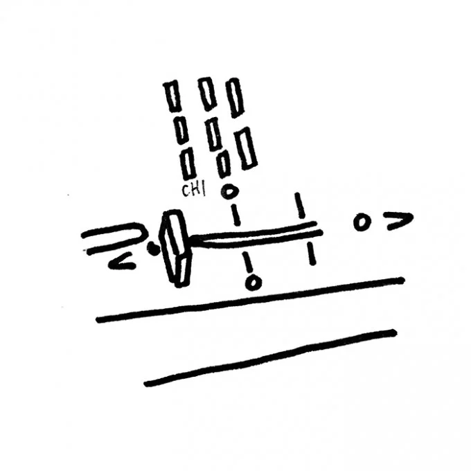 Hand-drawn diagram of a chemical reaction mechanism.
