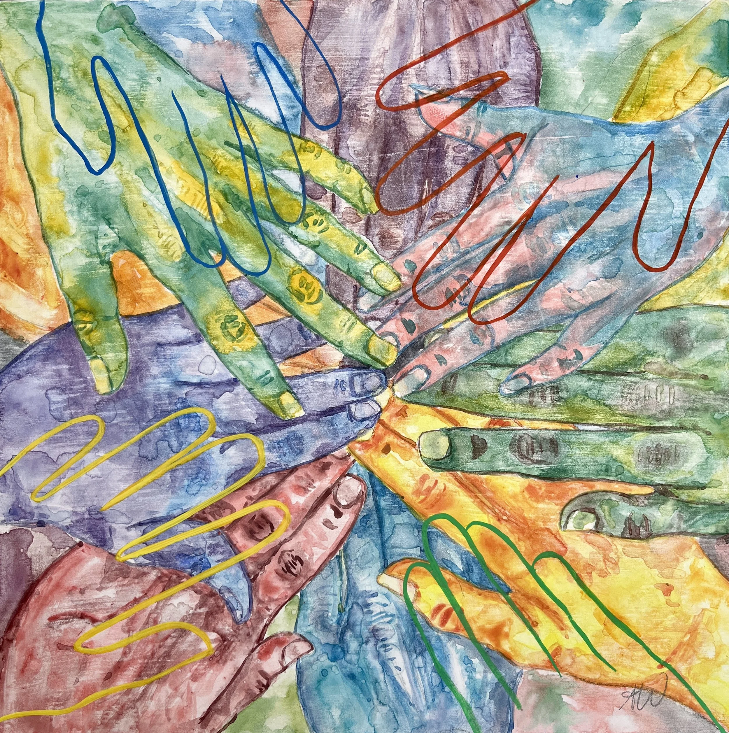 All Together, Watercolor on Clay Board, 2026