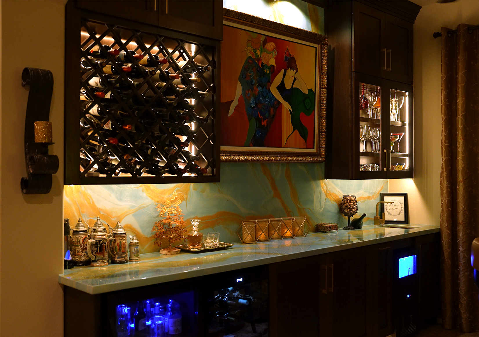 Custom Epoxy Bar, Backsplash & Cabinetry