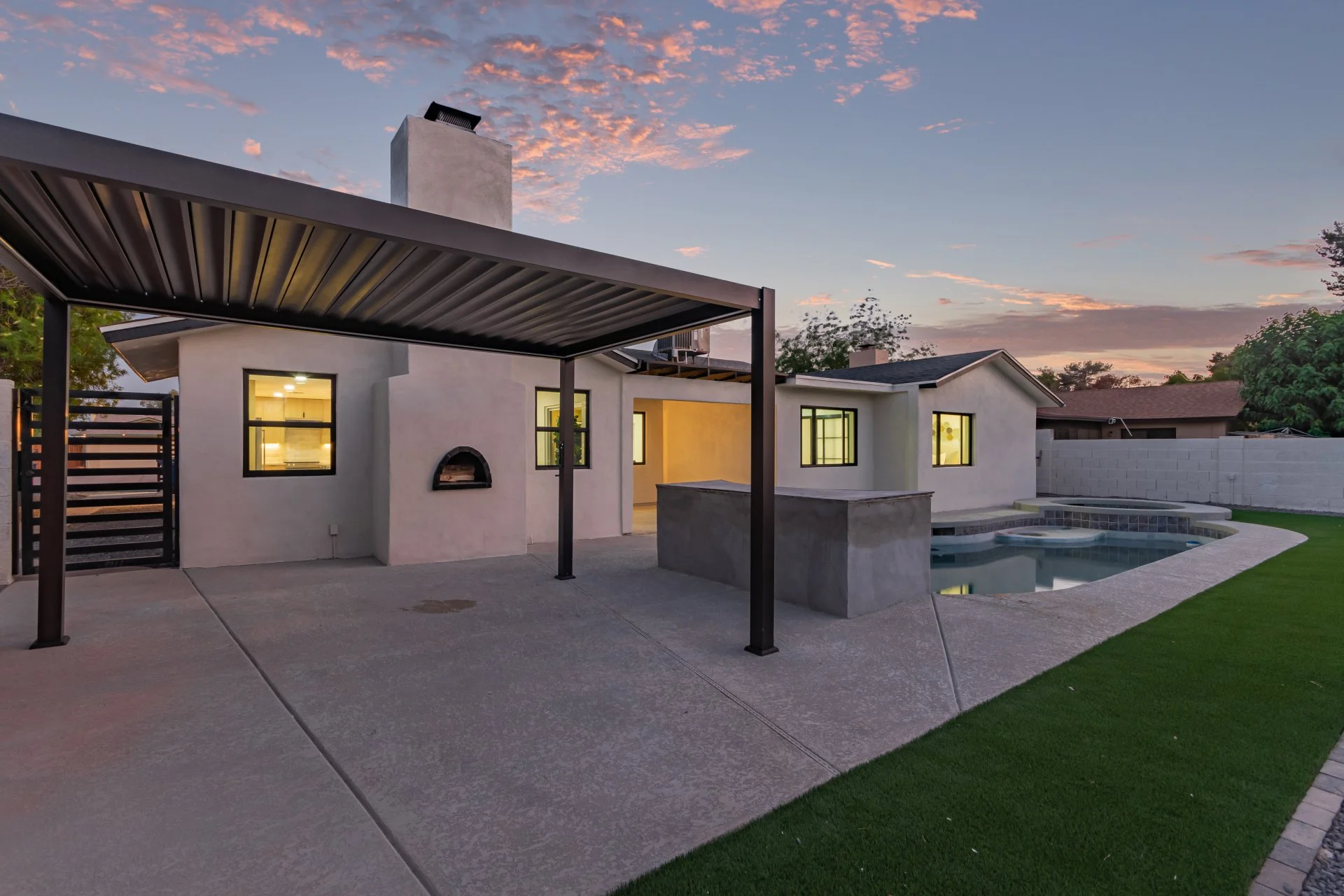 Pergola, Pizza Oven, Pool Makeover, Turf Backyard Oasis