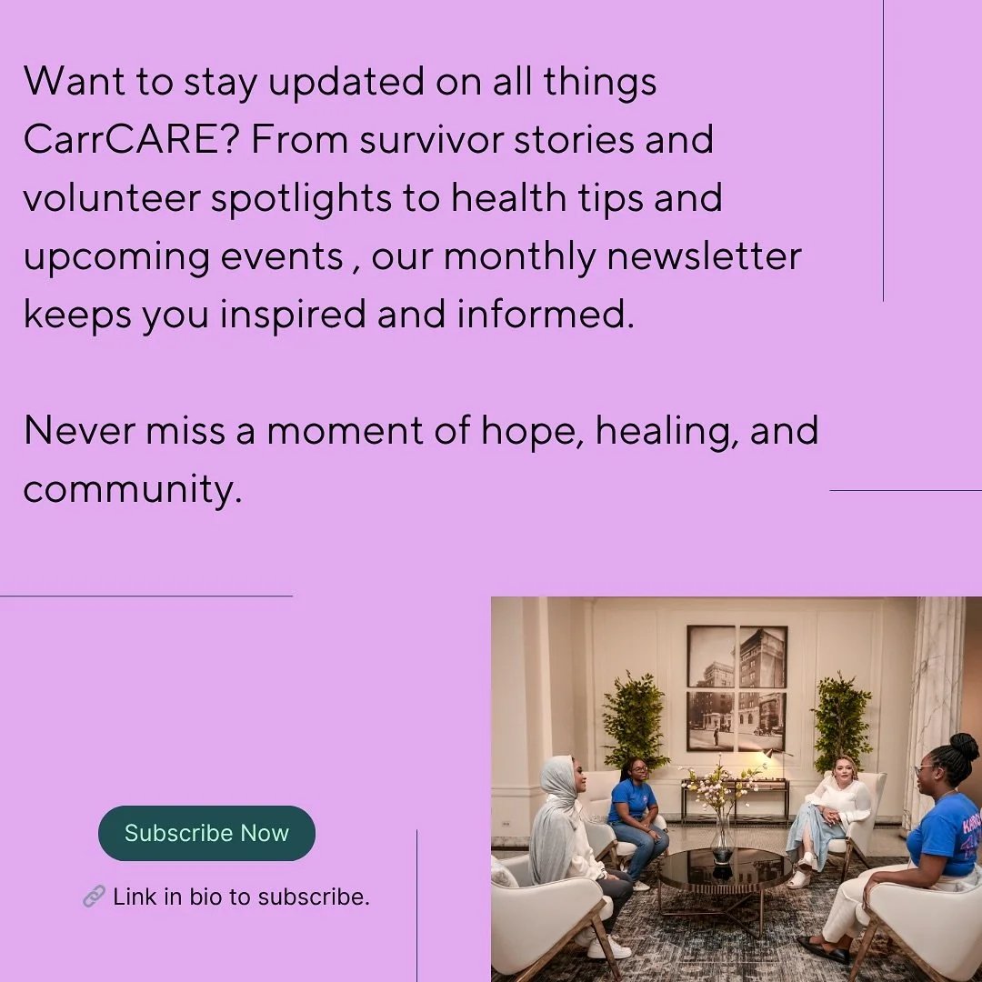Stay connected with CarrCARE Charity, your trusted source for health awareness, volunteer opportunities, and community empowerment in Chicago. 💙

From inspiring survivor stories and volunteer spotlights to wellness tips, donation drives, and upcomin