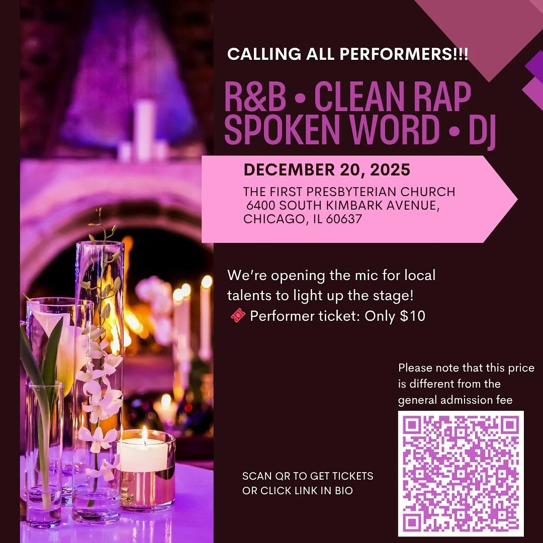 Are you ready to light up the stage this December?

Join us for a night of R&amp;B, Clean Rap, Spoken Word, and Live DJ vibes at the Heart of Hope Gala
📆 December 20, 2025
📍The First Presbyterian Church, 6400 S Kimbark Ave,
Chicago, IL

💵 Performe