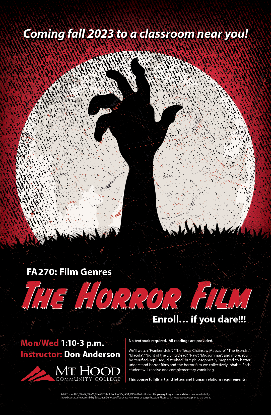 MHCC Horror Class Poster