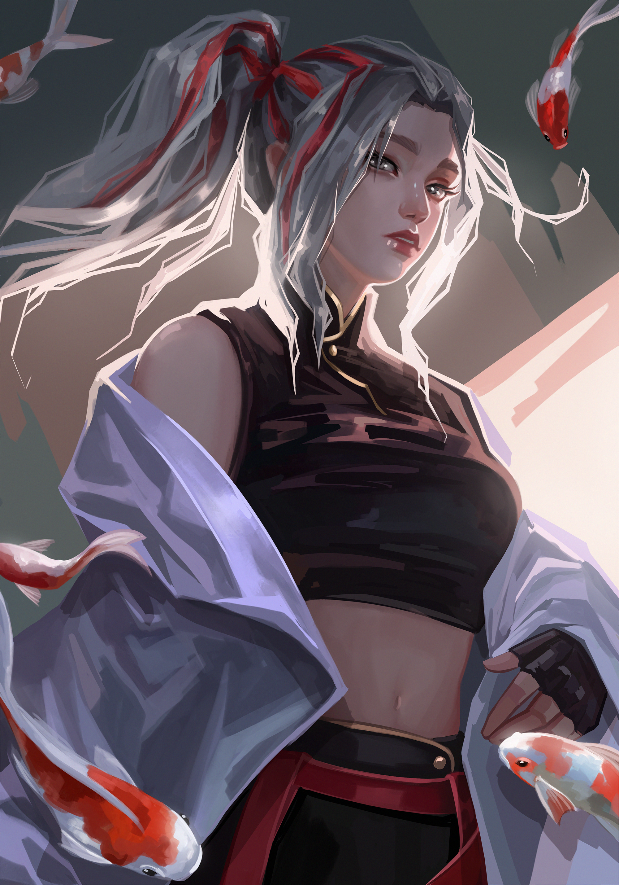 Poster with Girl with Koi fish