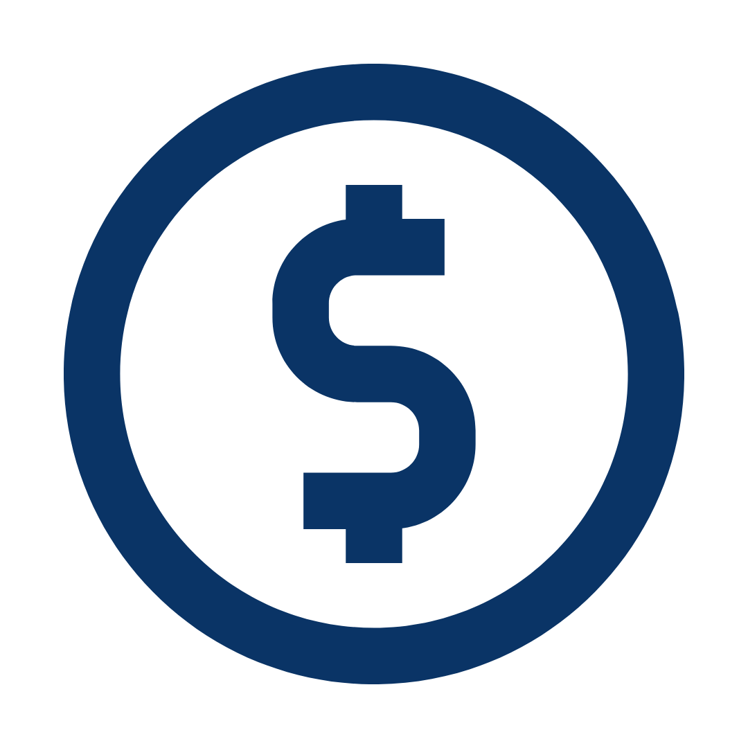 Blue dollar sign enclosed in a blue circle on a black background.