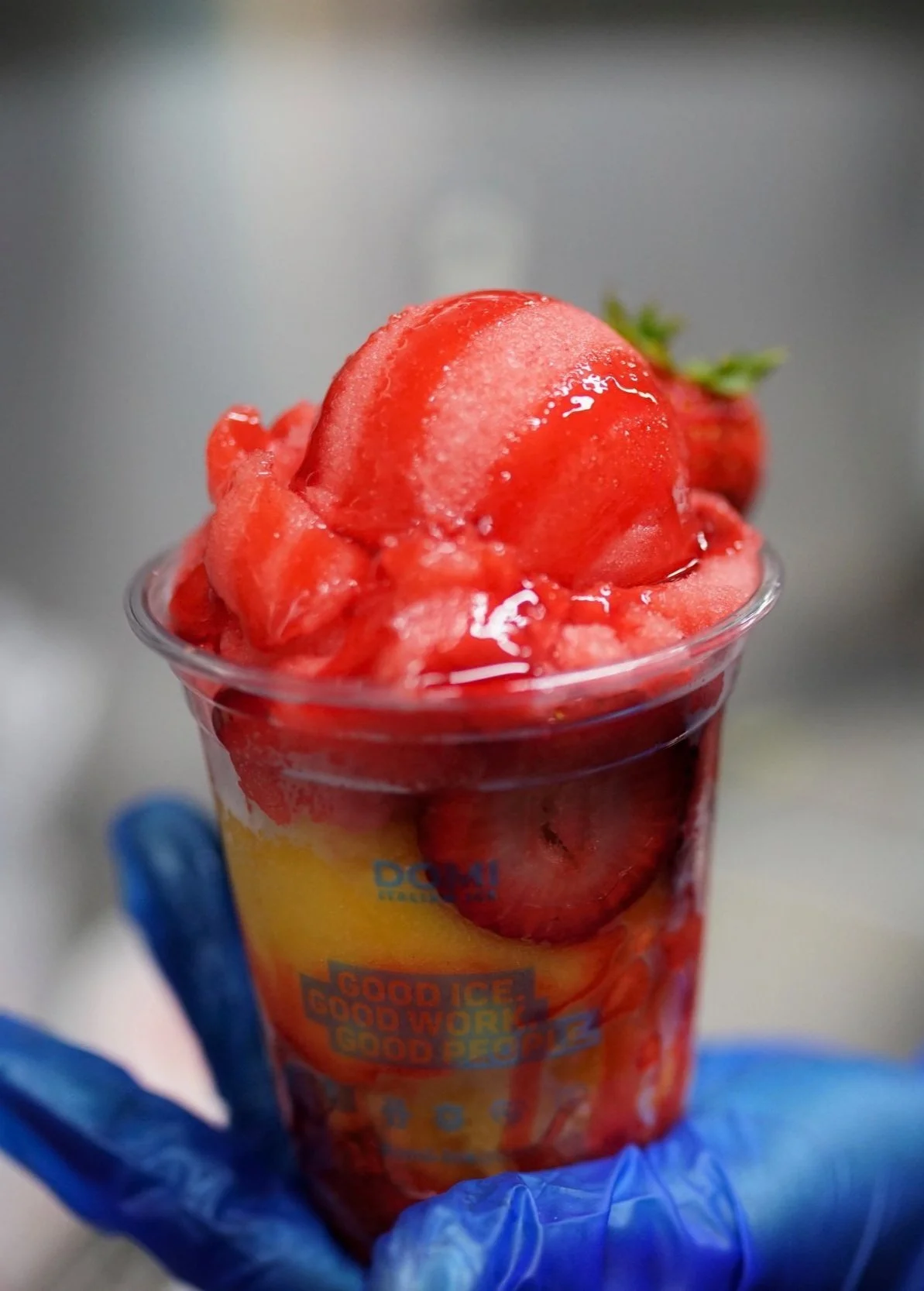 Signature strawberry and mango Italian ice treat
