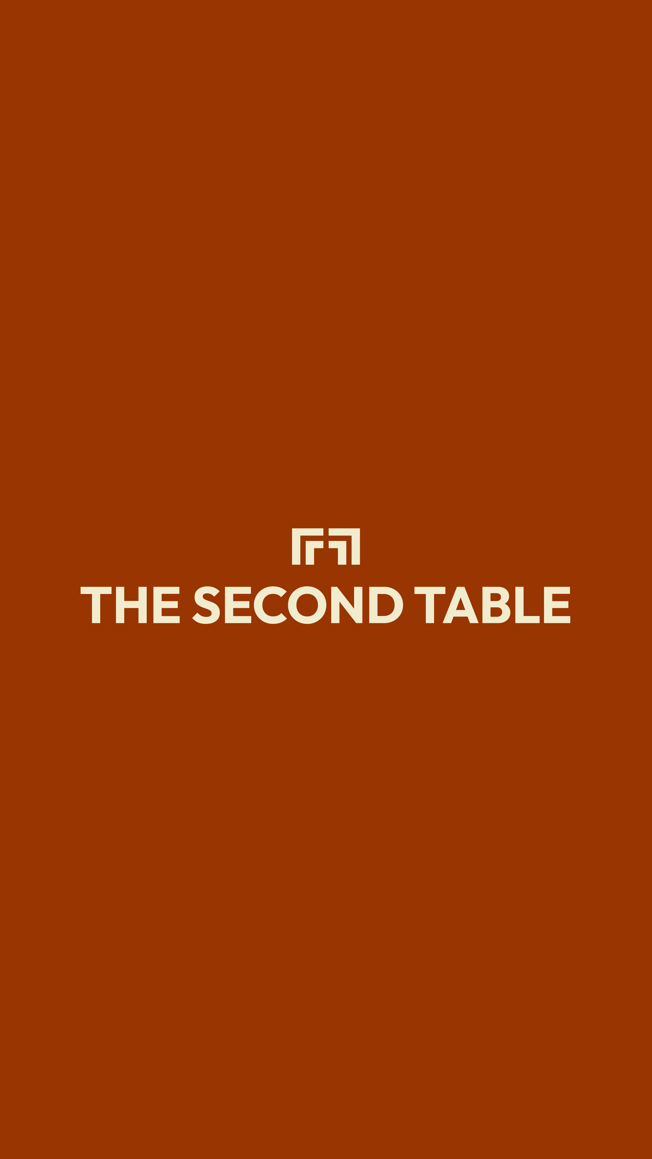 A book cover titled 'The Second Table' with a minimalist design featuring a brown background and a small geometric icon above the title.