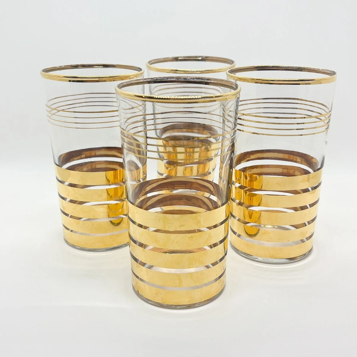 Macbeth Evans Gold Stripe Highball Glasses, Set of 4