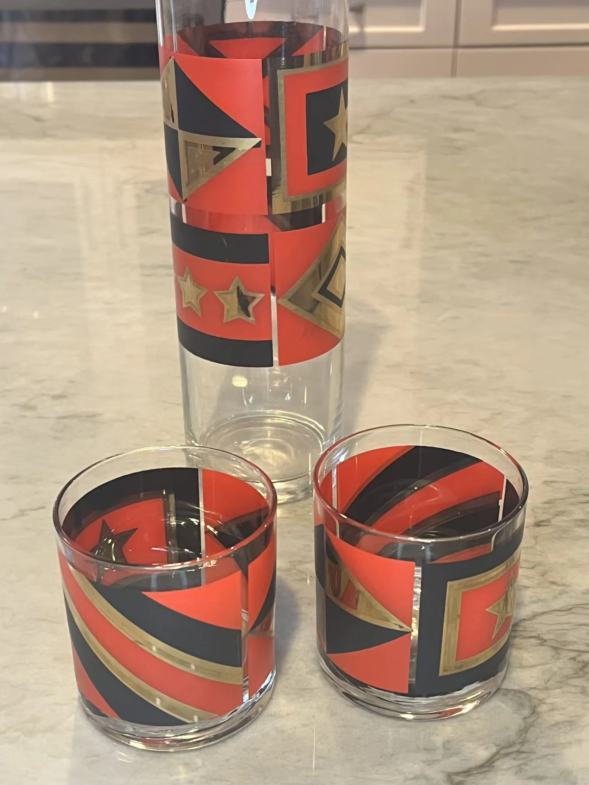 Washington Glassware Red, Black & 22k Gold Regimental Cocktail Set