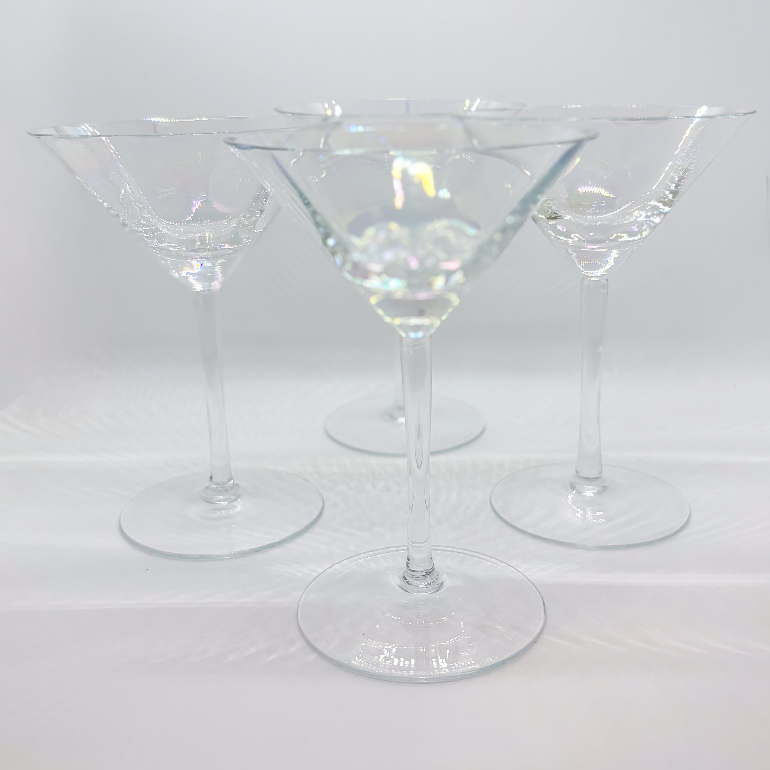 Hand Blown Iridescent Faceted Aurora Martini Glasses, Set of 4