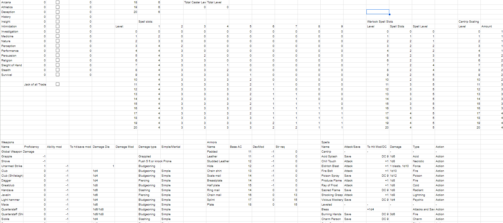5e Character Sheet - Google Sheets — Iain McEwen