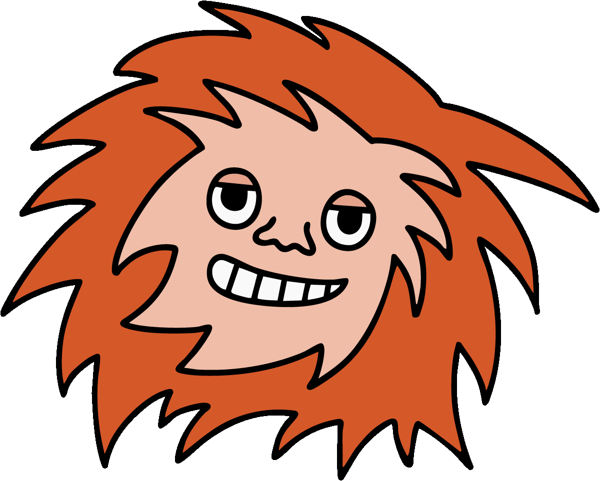 A cartoon Sasquatch head slowly tilting their head as a GIF.