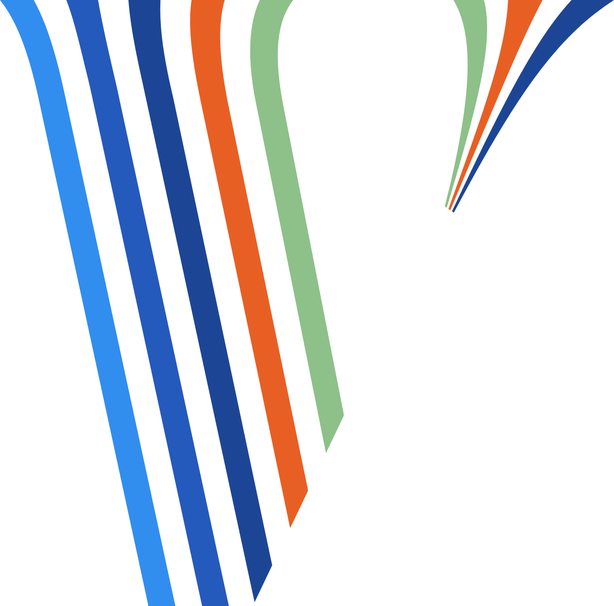 Colorful abstract pattern with curved lines in blue, orange, green, and dark blue on a black background.