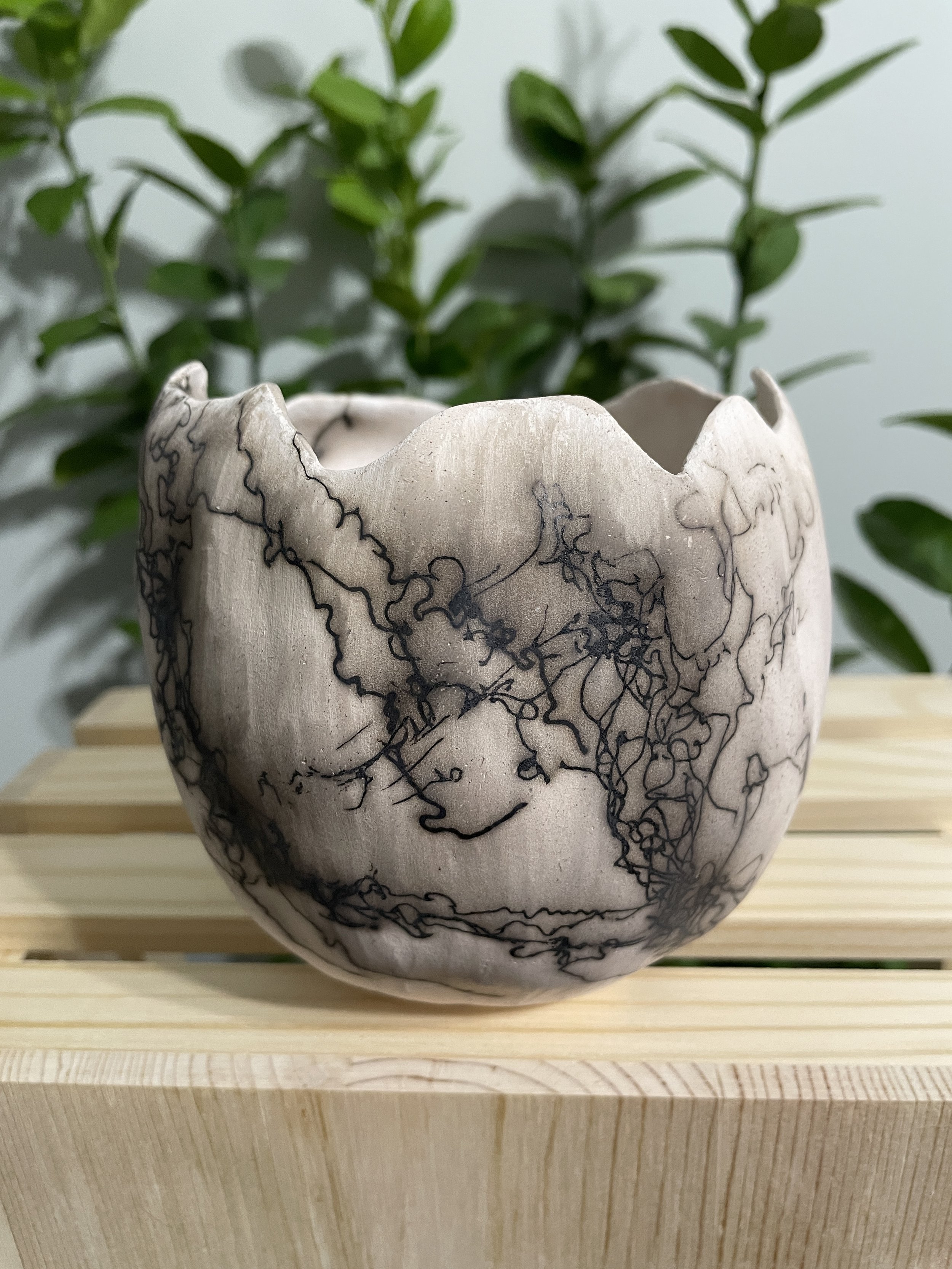 Horse-Hair Raku "Dragon Egg" Vase - Large