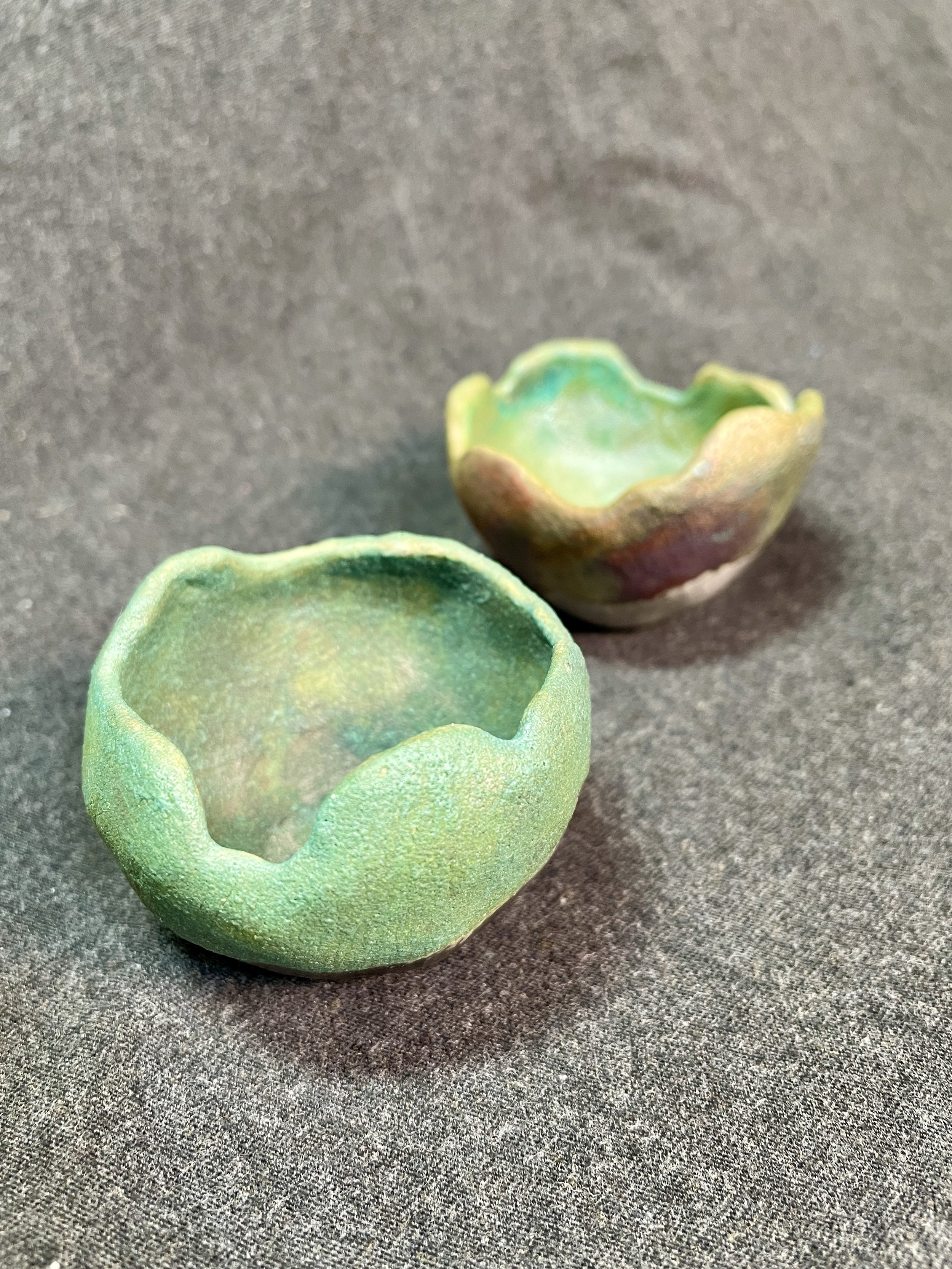 Green "Dragon Egg" Raku Vase Pair - Small