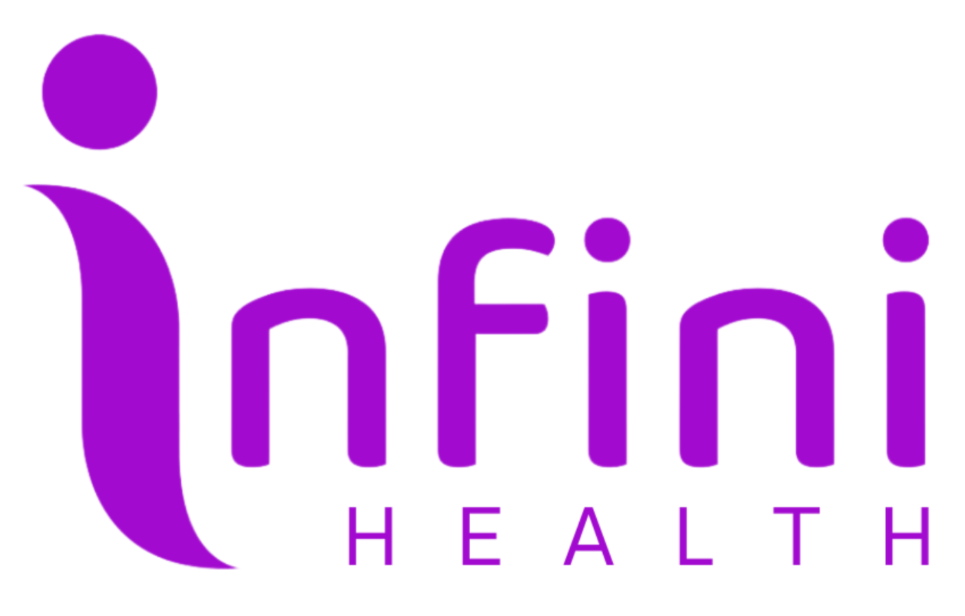 Logo of infini health in purple text with a stylized purple curved shape on the left.