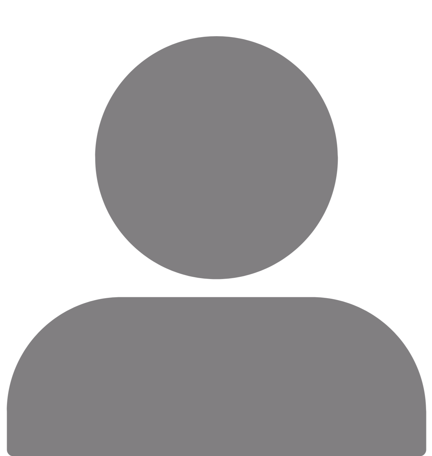 A grayscale silhouette of a person with a circular head and shoulders, and a rectangular body, representing a generic human figure.