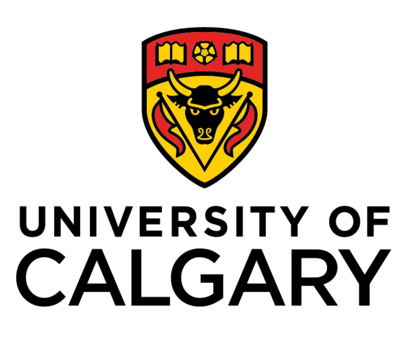 The logo of the University of Calgary, featuring a shield with a stylized head of a bull, an open book, and a cross, with the university's name in bold black text below.