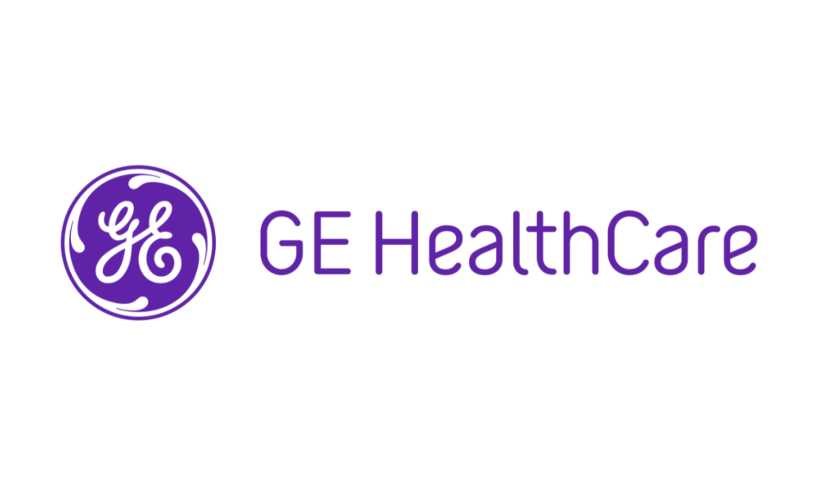 GE Healthcare logo in purple text with circular emblem containing the 'GE' initials.