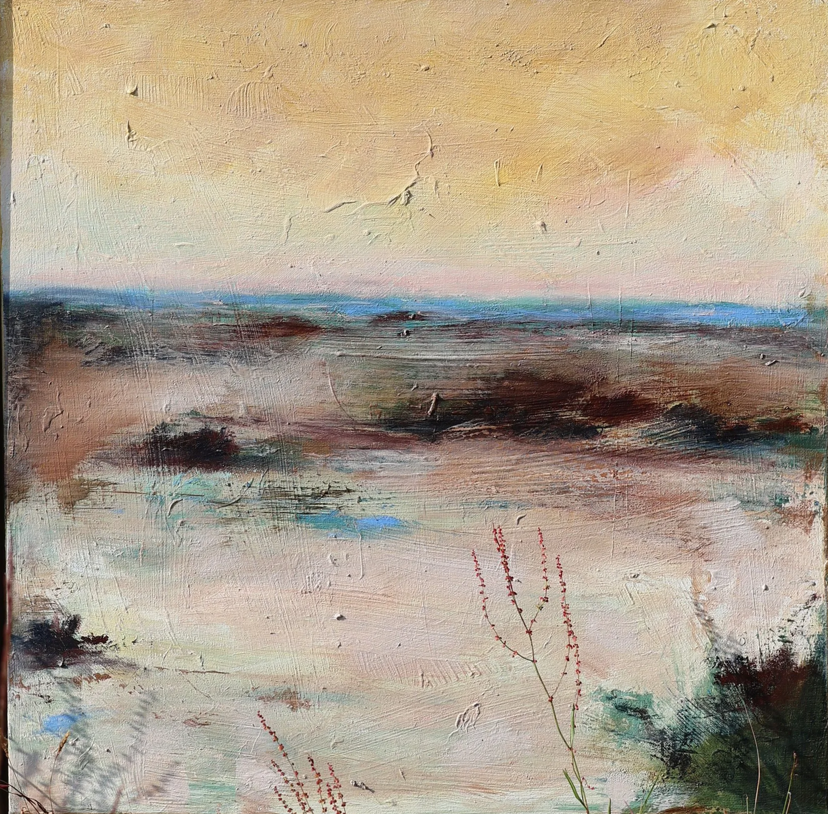 Whisper of the Landscape, 2026, acrylic and oil stick on canvas - 50x50 cm