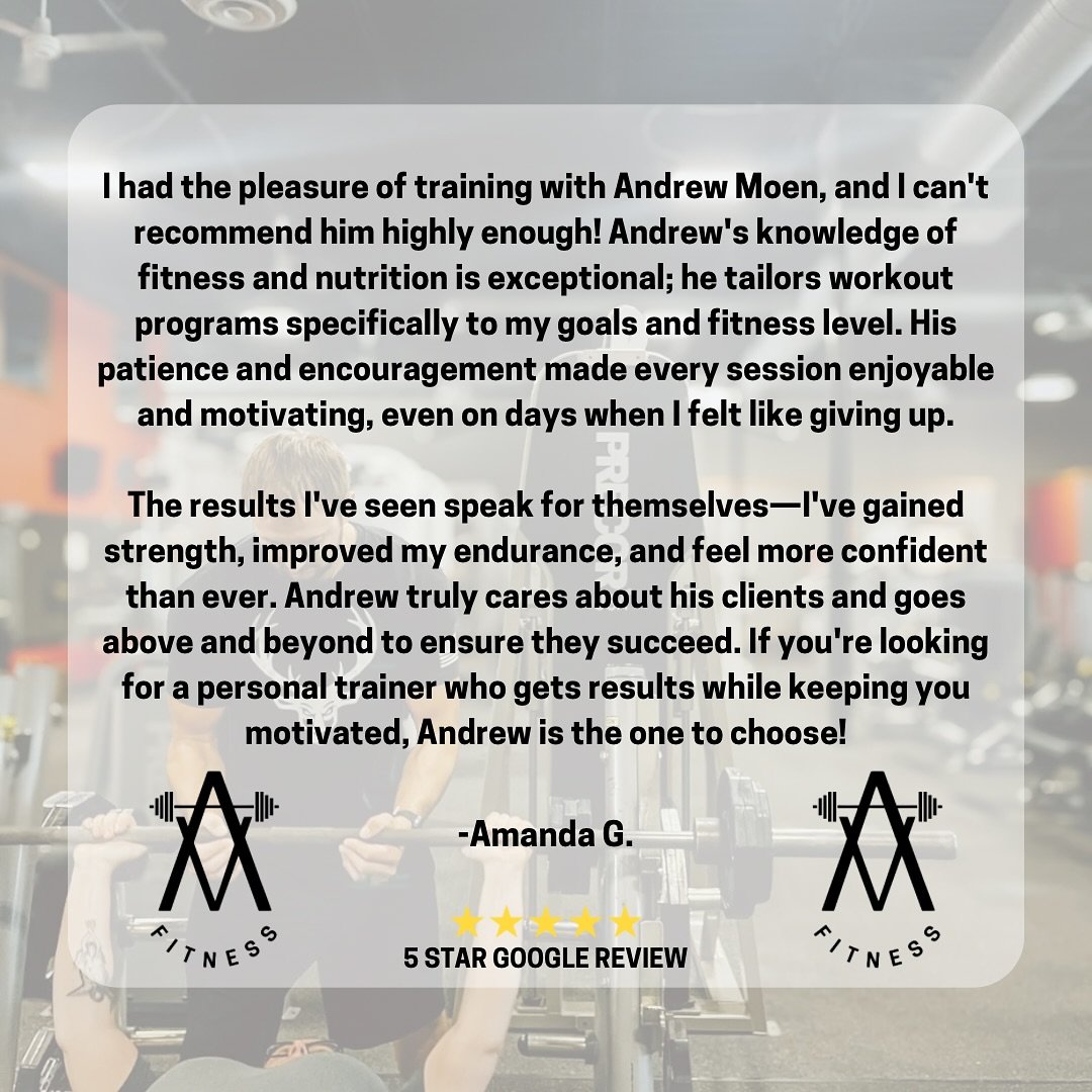 🌟🌟🌟🌟🌟

Receiving reviews like this from my clients is what motivates me to continue to provide high quality training that is tailored to each individual client. 

Thank you Amanda, you rock! 🤘🏼 

#hudsonwi #woodburymn #personaltrainer #persona