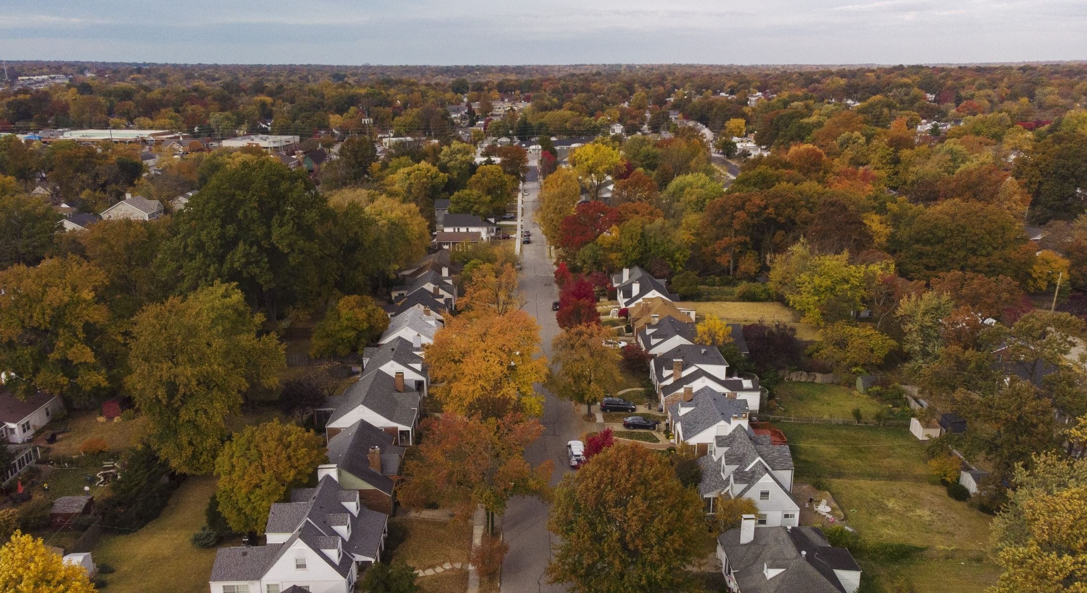 Homes in downtown street of Brentwood, MO.