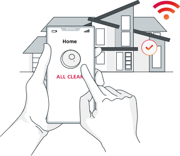 Holding a phone in control of their home smoke alarms for a smart system.