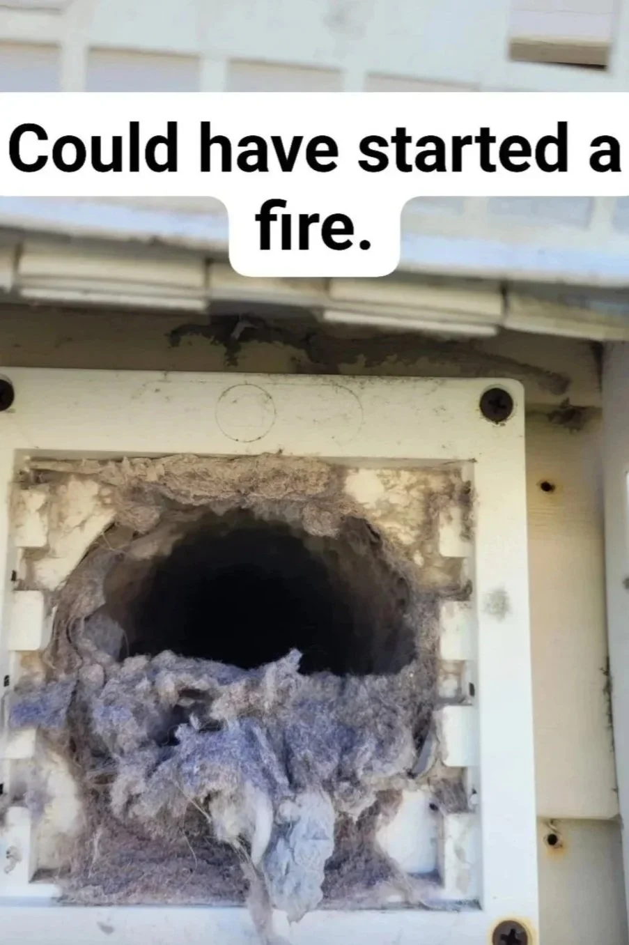 Dryer vent full of potential fire flammable lint 'Could have started a fire.'.