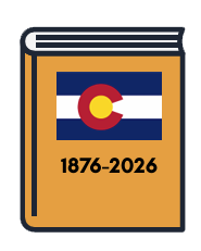 A yellow library book with the Colorado flag on front
