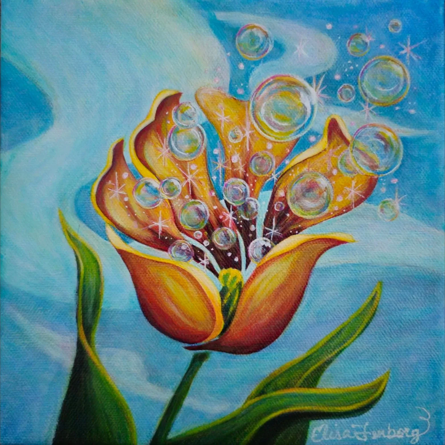 Laughing Tulip, Acrylic on canvas - 10 x 10 x 1.5