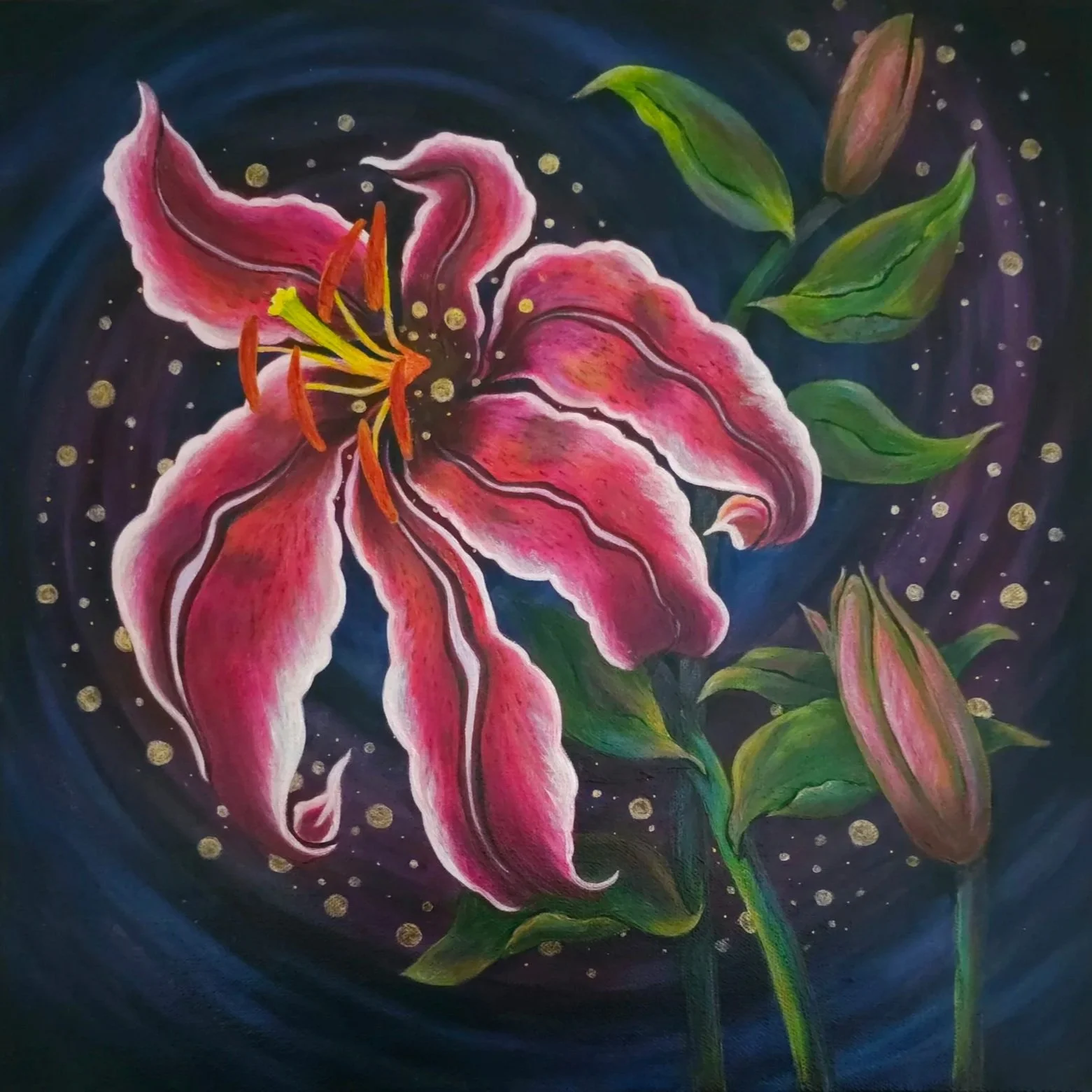 Lilly's Whirlwind, Acrylic on canvas- 16 x 16 x 1.5