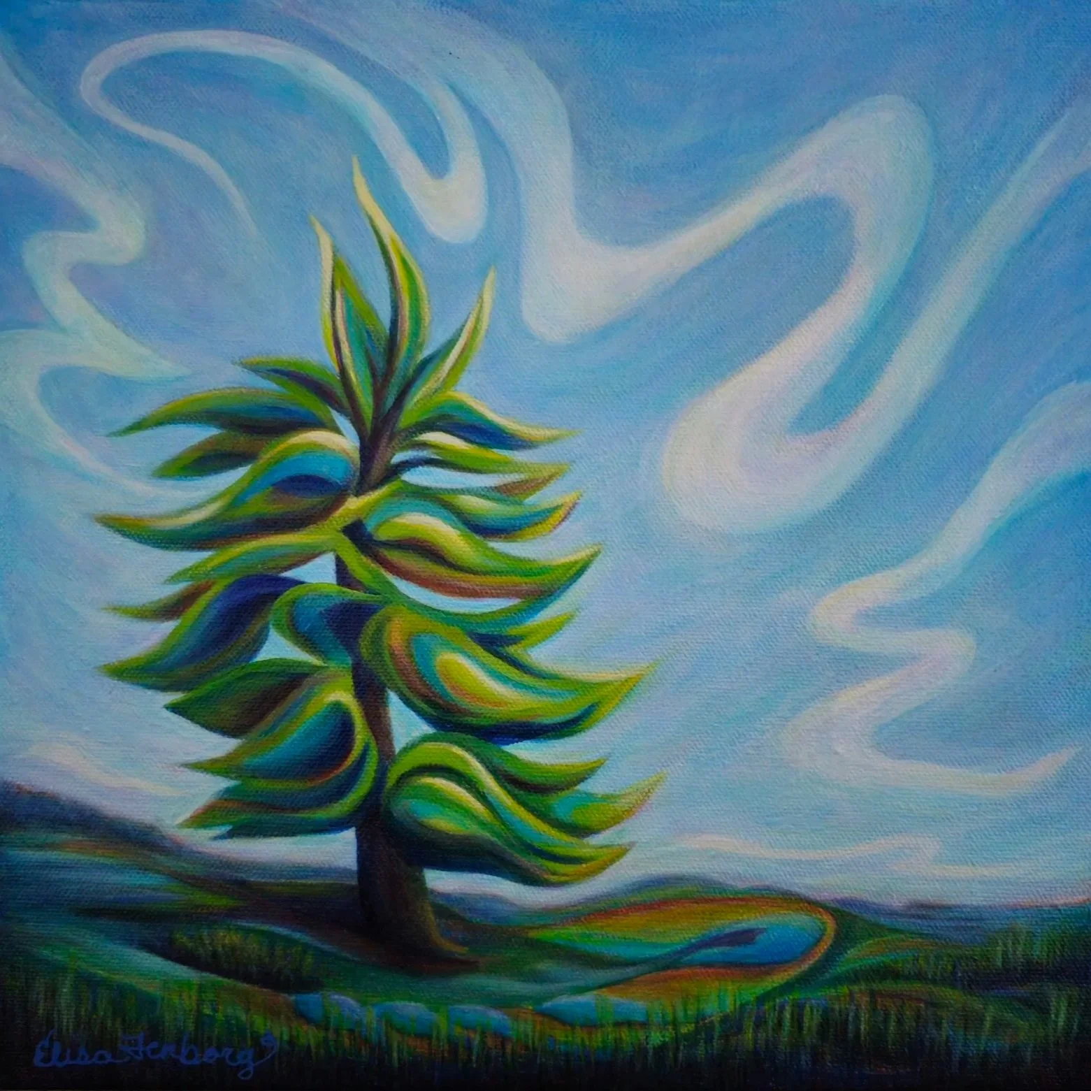 Listening Tree, Acrylic on canvas- 12 x 12 x 1.5