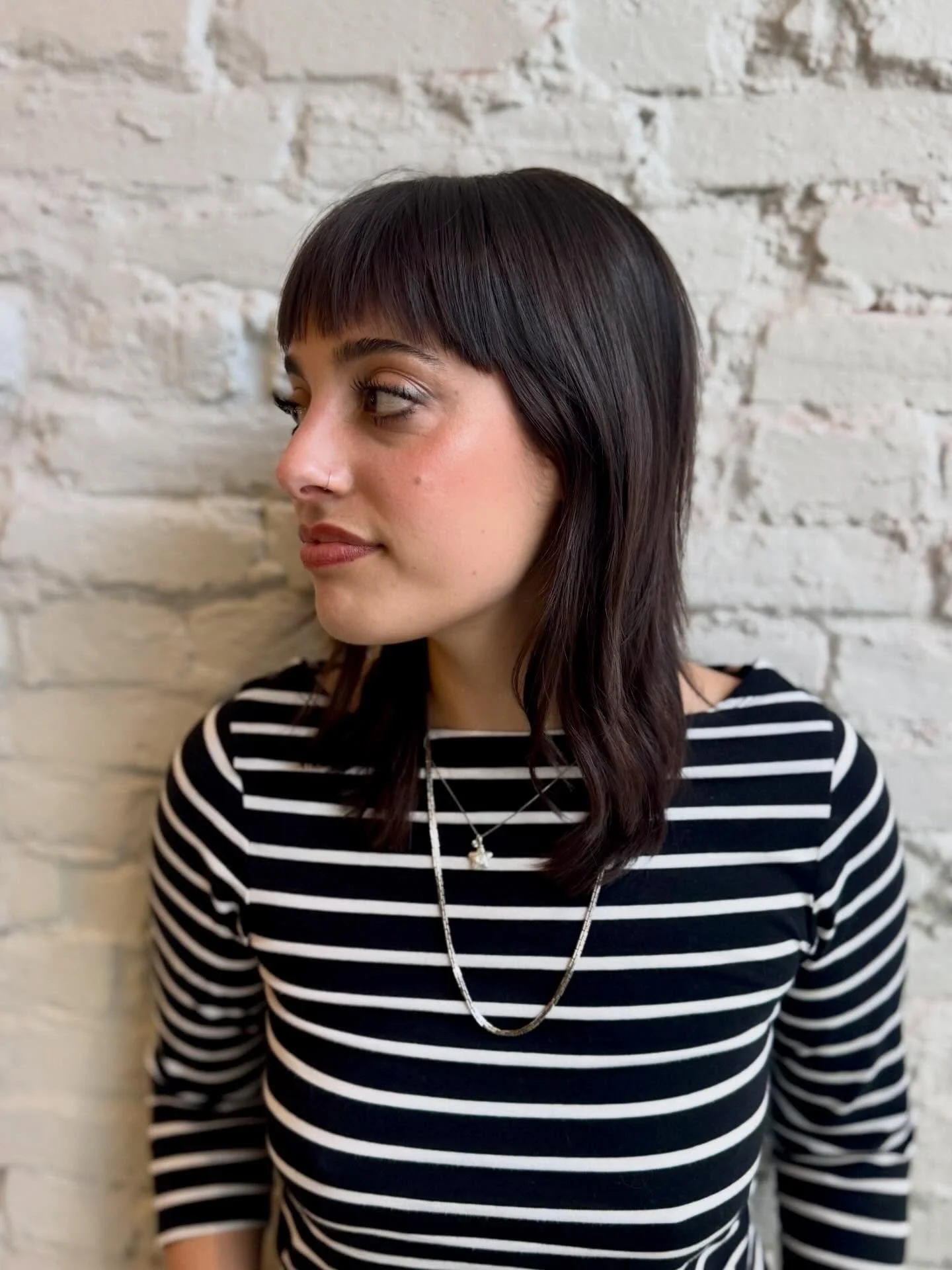 new bangs and some texture for this beauty! cut by Heather #razorcut #bangs #alchemy #drycut #pghstylist