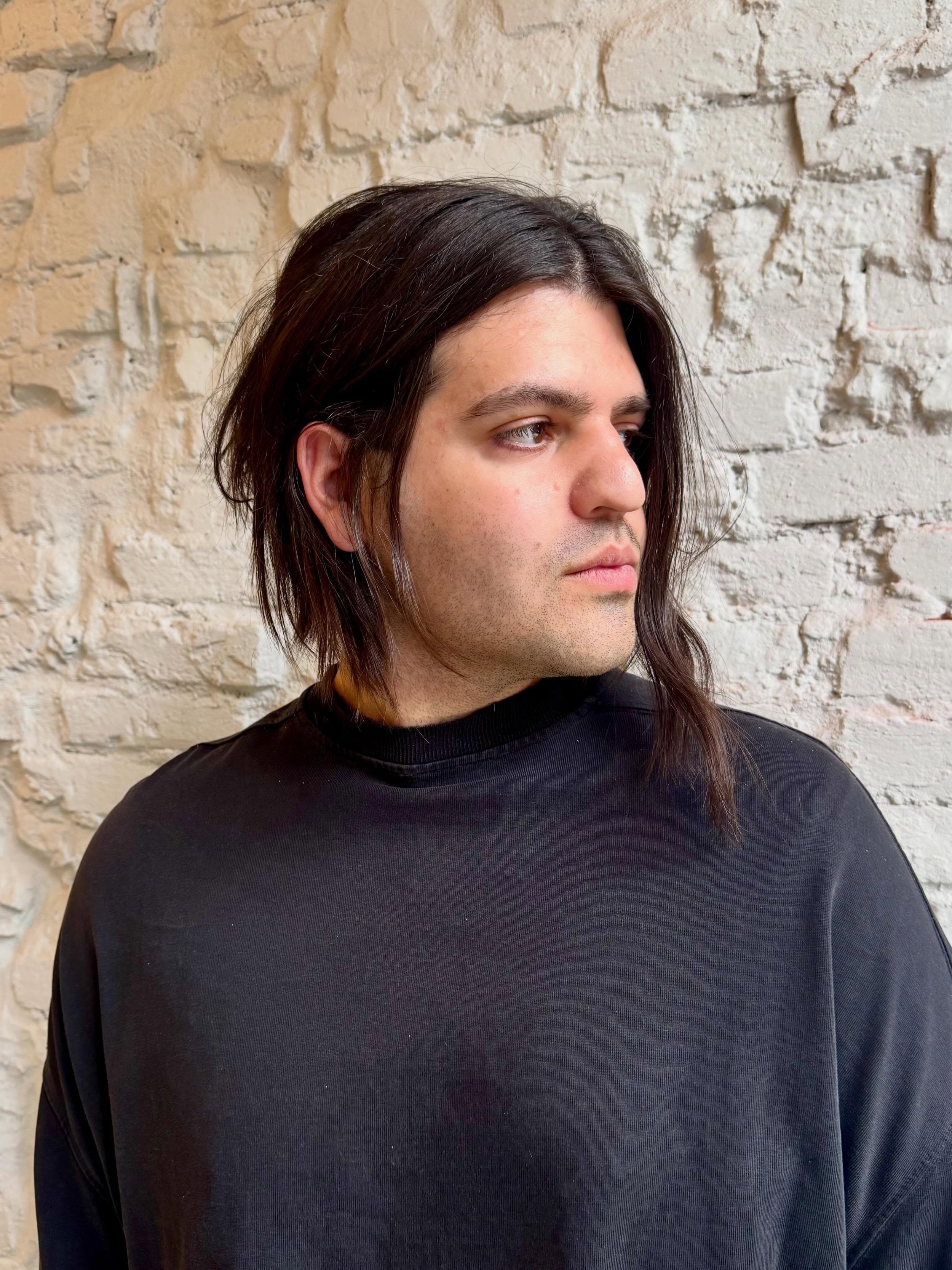 an 80&rsquo;s asymmetric textured cut for Max @maxfedore dry cut by Heather #1980s #drycut #razorcut #asymetricalhair